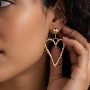 Worn Goldtone Hammered Open Heart Dangle Earrings